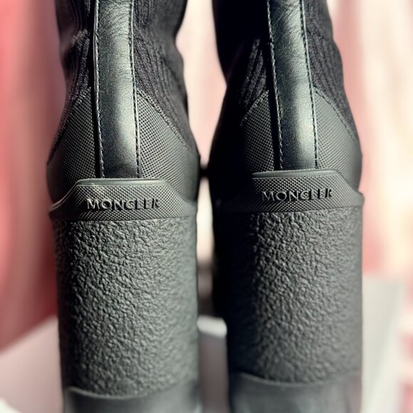 Moncler Splora Pocket Black Sock Bootie Fashion Chunky Block Platform Heel Boots - Picture 7 of 11
